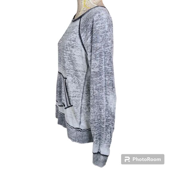 VINTAGE Y2K ROXY Size Large Gray Acid Wash Boatneck Distressed Sweatshirt Grunge - Picture 3 of 11